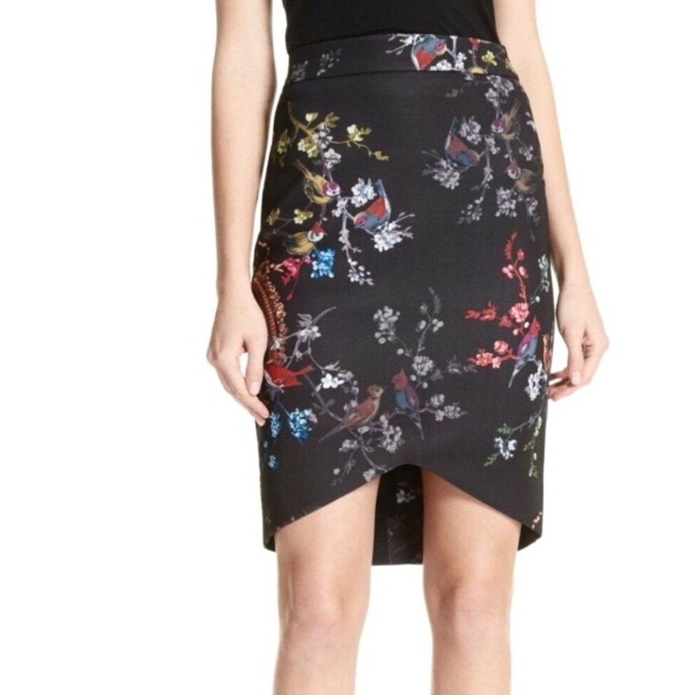 Ted Baker London Opulent Fauna bird high low midi pencil skirt.